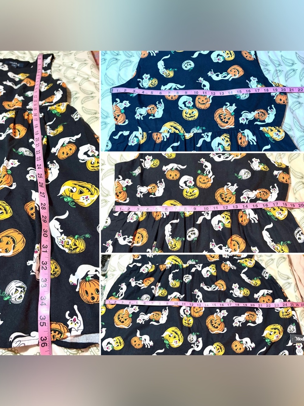 Modcloth Truth Or Square Linen Sleeveless Halloween Dress Boo Cats Black 16 NWT - Picture 13 of 13